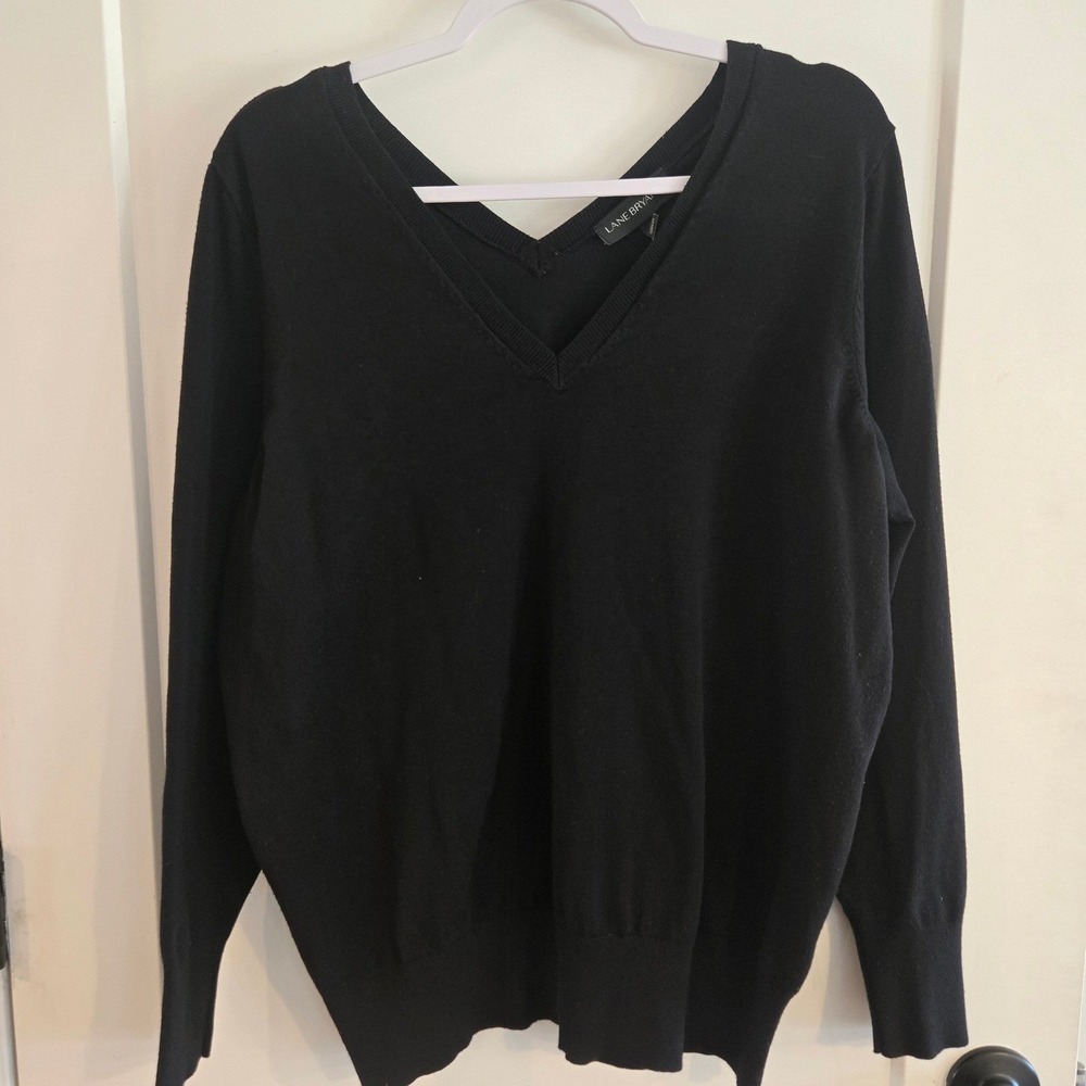 Lane Bryant Sweater Womens 1X 18 20 Plus Black V-Neck Pullover Rayon Nylon - Picture 2 of 7